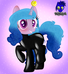 Size: 3840x4154 | Tagged: safe, alternate version, artist:damlanil, imported from derpibooru, izzy moonbow, pony, unicorn, ball, blushing, bracelet, catsuit, clothes, cute, female, g5, grin, high res, horn, hornball, izzy's tennis ball, jewelry, latex, latex suit, leg fluff, looking at you, mare, raised hoof, raised leg, rubber, shiny, show accurate, smiling, smiling at you, solo, standing on two hooves, suit, tennis ball, vector