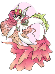 Size: 719x960 | Tagged: safe, artist:niniibear, imported from derpibooru, oc, oc only, merpony, seapony (g4), auction, blushing, dorsal fin, eyelashes, female, fish tail, flower, flowing mane, flowing tail, pink mane, signature, simple background, smiling, solo, tail, transparent background, wingding eyes, yellow eyes