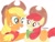 Size: 1024x772 | Tagged: safe, artist:dynamic_eagle, imported from derpibooru, apple bloom, applejack, earth pony, pony, female, filly, grin, hat, hoof on shoulder, looking at each other, mare, neckerchief, siblings, smiling