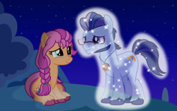Size: 1024x645 | Tagged: safe, artist:emeraldblast63, imported from derpibooru, sunny starscout, earth pony, pony, argyle starshine, duo, female, g4, g5, g5 to g4, male, mare, my little pony: a new generation, spirit, stallion