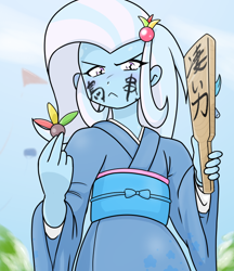 Size: 640x740 | Tagged: safe, artist:batipin, imported from derpibooru, trixie, equestria girls, clothes, face paint, female, japanese, kimono (clothing), solo