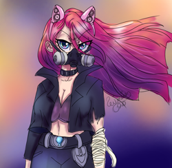 Size: 1280x1250 | Tagged: safe, artist:wimsiecal, imported from derpibooru, pinkie pie, human, gas, gas mask, humanized, mask, pony ears, solo