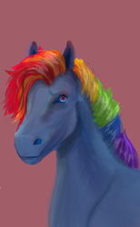 Size: 1220x1978 | Tagged: safe, artist:endlessvoid12, imported from derpibooru, rainbow dash, pegasus, pony, bust, female, hoers, realistic, red background, simple background, solo