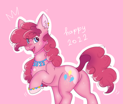 Size: 4000x3384 | Tagged: safe, artist:valkiria, imported from derpibooru, pinkie pie, earth pony, pony, balloonbutt, butt, female, happy new year, holiday, jewelry, mare, necklace, open mouth, open smile, plot, raised hoof, smiling, solo