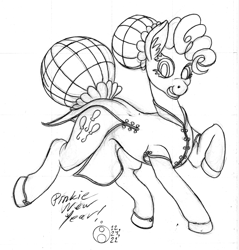 Size: 1149x1200 | Tagged: safe, alternate version, artist:sepiakeys, imported from derpibooru, pinkie pie, pony, cheongsam, clothes, dress, hair bun, monochrome, sketch, solo, tail, tail bun, traditional art