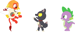 Size: 3532x1508 | Tagged: safe, artist:porygon2z, imported from derpibooru, spike, oc, oc:heatwave, dragon, griffon, broken horn, collar, crossover, hilarious in hindsight, horn, king clawthorne, male, pet tag, show accurate, simple background, skull, the owl house, titan, transparent background, unmasked