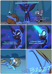 Size: 3000x4242 | Tagged: safe, artist:moonatik, imported from derpibooru, part of a set, nightmare moon, oc, oc:bizarre song, oc:selenite, alicorn, bat pony, pegasus, pony, alternate timeline, armor, bat pony oc, boots, close-up, clothes, comic, dialogue, female, gloves, hair bun, helmet, male, mare, military uniform, missing accessory, new lunar millennium, nightmare takeover timeline, pegasus oc, peytral, shoes, stallion, tail, tail bun, uniform