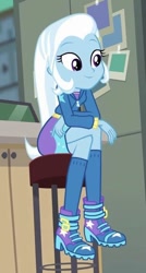 Size: 347x646 | Tagged: safe, imported from derpibooru, screencap, trixie, equestria girls, equestria girls series, forgotten friendship, cropped, female, sitting, smiling, solo, stool