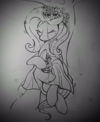 Size: 3044x3714 | Tagged: safe, artist:dsstoner, imported from ponybooru, fluttershy, pinkie pie, earth pony, pegasus, pony, comforting, crying, duo, duo female, female, flower, flower in hair, flutterpie, head on lap, lesbian, mare, petting, pinkamena diane pie, shipping, tree, under the tree