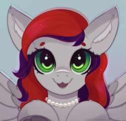 Size: 3000x2880 | Tagged: safe, artist:nyota71, imported from derpibooru, oc, oc only, oc:evening prose, pegasus, pony, :3, cute, female, freckles, high res, jewelry, mare, necklace, pearl necklace