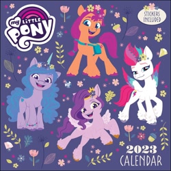 Size: 1400x1400 | Tagged: safe, imported from derpibooru, izzy moonbow, pipp petals, sunny starscout, zipp storm, earth pony, pegasus, pony, unicorn, calendar, female, flower, g5, mare, merchandise, my little pony logo, my little pony: a new generation, official, plant, text