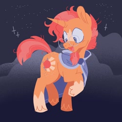 Size: 2048x2048 | Tagged: safe, artist:pastacrylic, imported from derpibooru, sunburst, pony, unicorn, blaze (coat marking), cape, cloak, clothes, coat markings, facial markings, glasses, happy, high res, male, smiling, socks (coat markings), solo, sparkles, stallion, sunburst's cloak, sunburst's glasses