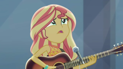 Size: 1920x1074 | Tagged: safe, imported from derpibooru, screencap, sunset shimmer, equestria girls, equestria girls series, let it rain, spoiler:eqg series (season 2), guitar, musical instrument, sleeveless, solo