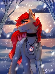 Size: 1500x2000 | Tagged: safe, artist:silentwulv, imported from derpibooru, oc, oc only, earth pony, pony, braid, snow, snowfall, solo, tree