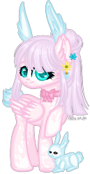 Size: 470x910 | Tagged: safe, artist:fantarianna, imported from derpibooru, oc, oc only, pegasus, pony, rabbit, animal, bowtie, bunny ears, duo, ear fluff, eyelashes, simple background, smiling, transparent background, wings