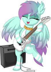 Size: 5409x7658 | Tagged: safe, artist:cyanlightning, imported from derpibooru, oc, oc only, oc:#c0ffee, pegasus, pony, derpibooru community collaboration, .svg available, 2022 community collab, absurd resolution, amplifier, bipedal, cute, cute little fangs, electric guitar, eyes closed, fangs, guitar, jewelry, male, musical instrument, necklace, ocbetes, open mouth, open smile, pegasus oc, simple background, smiling, solo, stallion, standing, standing on one leg, transparent background, vector