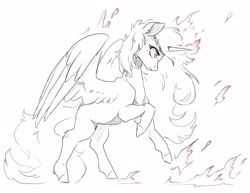 Size: 2048x1578 | Tagged: safe, imported from derpibooru, oc, oc:vida emotionate, alicorn, pony, female, fire, mare, sketch