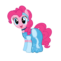 Size: 1378x1378 | Tagged: safe, artist:sunmint234, imported from derpibooru, pinkie pie, earth pony, blue, blue eyes, cinderella, clothes, disney, disney princess, disney style, dress, hair, happy, looking at you, outfit, pink, princess, simple background, smiling, smiling at you, solo, spoilers for another series, tail, white background