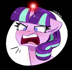 Size: 4496x4384 | Tagged: safe, artist:kittyrosie, imported from derpibooru, starlight glimmer, pony, unicorn, angry, cross-popping veins, female, glowing, glowing horn, horn, mare, open mouth, quiet, s5 starlight, solo, uvula