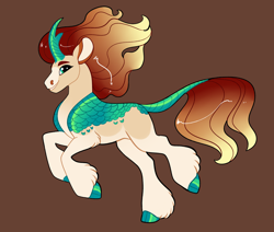 Size: 2600x2200 | Tagged: safe, artist:loryska, imported from derpibooru, oc, hybrid, brown background, high res, interspecies offspring, magical lesbian spawn, male, offspring, parent:applejack, parent:autumn blaze, parents:autumnjack, simple background, solo