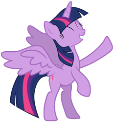 Size: 7000x7500 | Tagged: safe, artist:tardifice, imported from derpibooru, twilight sparkle, alicorn, pony, gauntlet of fire, ^^, absurd resolution, bipedal, excited, eyes closed, female, full body, grin, horn, mare, multicolored mane, multicolored tail, simple background, smiling, solo, spread wings, tail, transparent background, twilight sparkle (alicorn), vector, wings