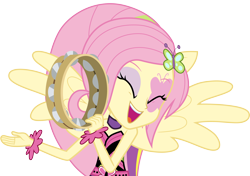 Size: 4260x3000 | Tagged: safe, artist:cloudy glow, imported from derpibooru, fluttershy, equestria girls, shake your tail, bare shoulders, musical instrument, simple background, sleeveless, solo, strapless, tambourine, transparent background, vector