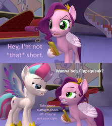 Size: 1920x2160 | Tagged: safe, artist:red4567, imported from derpibooru, pipp petals, zipp storm, pegasus, pony, 3d, adorapipp, comic, cute, duo, duo female, female, g4, g5, g5 to g4, generation leap, mare, my little pony: a new generation, phone, pipp is short, pipp petals is not amused, platform shoes, royal sisters (g5), siblings, sisters, source filmmaker, unamused