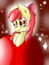 Size: 3000x4000 | Tagged: safe, artist:aquagalaxy, artist:sir-coffeebean, imported from derpibooru, apple bloom, earth pony, pony, adorabloom, apple, cute, female, filly, foal, food, heart, smiling, solo, sparkles