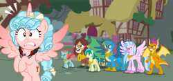 Size: 1600x748 | Tagged: safe, artist:aleximusprime, imported from derpibooru, cozy glow, gallus, ocellus, sandbar, silverstream, smolder, yona, alicorn, changedling, changeling, dragon, earth pony, griffon, hippogriff, yak, flurry heart's story, alicorn amulet, alicornified, angry, cloud, cozycorn, dark clouds, dream of alicornication, element of generosity, element of honesty, element of kindness, element of laughter, element of loyalty, element of magic, elements of harmony, now you fucked up, oh shit, ponyville, pure concentrated unfiltered evil of the utmost potency, pure unfiltered evil, race swap, ready to fight, this will end in death, this will not end well