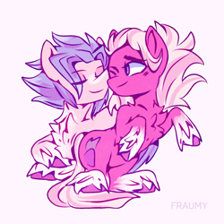 Size: 1280x1280 | Tagged: safe, artist:fraumflug, imported from derpibooru, hitch trailblazer, sprout cloverleaf, earth pony, pony, best friends, boop, cuddling, cute, duo, duo male, eyes closed, g5, gay, hitchbetes, hitchsprout, male, my little pony: a new generation, noseboop, nuzzling, one eye closed, shipping, simple background, sproutbetes, stallion, white background