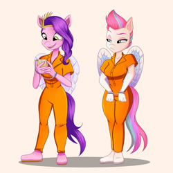 Size: 3000x3000 | Tagged: safe, artist:kefitani, imported from derpibooru, pipp petals, zipp storm, anthro, pegasus, plantigrade anthro, clothes, cuffed, excited, female, g5, my little pony: a new generation, phone, siblings, sisters