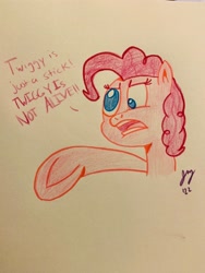 Size: 3024x4032 | Tagged: safe, artist:jesslmc16, imported from derpibooru, pinkie pie, earth pony, pony, the maud couple, colored markers, colored pencil drawing, elmo, sesame street, solo, traditional art, twiggy