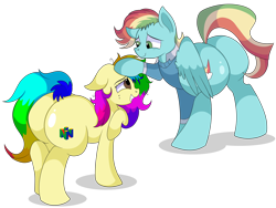 Size: 8400x6300 | Tagged: safe, artist:rainbowtashie, imported from derpibooru, oc, oc:creamy clouds, oc:rainbow tashie, earth pony, pegasus, pony, butt, clothes, commissioner:bigonionbean, cutie mark, dummy thicc, extra thicc, female, flank, fusion, fusion:bow hothoof, fusion:gentle breeze, male, mare, plot, simple background, stallion, sweater, the ass was fat, transparent background, writer:bigonionbean