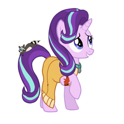 Size: 1378x1378 | Tagged: safe, artist:sunmint234, imported from derpibooru, starlight glimmer, raccoon, unicorn, blue eyes, clothes, crossover, disney, disney princess, dress, hair, looking up, outfit, pocahontas, purple, red, simple background, solo, spoilers for another series, white background