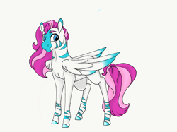 Size: 2732x2048 | Tagged: safe, artist:ask-y, imported from derpibooru, oc, oc only, hybrid, pegasus, zebra, zebrasus, zony, chest fluff, crack ship offspring, male, offspring, parent:zecora, parent:zephyr breeze, pegasus oc, simple background, solo, stallion, traditional art, white background, wings