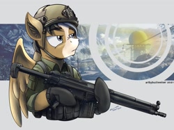 Size: 2000x1493 | Tagged: safe, artist:buckweiser, imported from derpibooru, oc, oc:gear (gearslavehorse), commission, g3a4, gun, male, rifle, solo, weapon, ych result, your character here