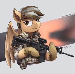 Size: 1920x1891 | Tagged: safe, artist:buckweiser, imported from derpibooru, oc, oc:zugatti, commission, gun, m4a1, male, rifle, weapon, ych result, your character here