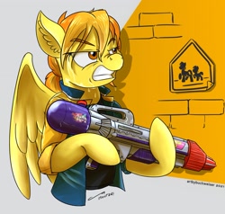 Size: 1920x1825 | Tagged: safe, artist:buckweiser, imported from derpibooru, spitfire, pegasus, firestarter spitfire, commission, female, solo, squirt gun, super soaker, ych result, your character here