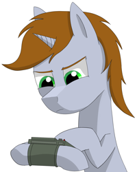 Size: 1148x1438 | Tagged: safe, artist:enteryourponyname, imported from derpibooru, oc, oc:littlepip, pony, unicorn, fallout equestria, angry, female, mare, pipbuck, simple background, solo, white background