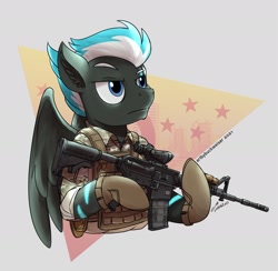 Size: 1920x1872 | Tagged: safe, artist:buckweiser, imported from derpibooru, oc, oc:moonmart, commission, gun, m4, m4a1, male, rifle, solo, weapon, ych result, your character here