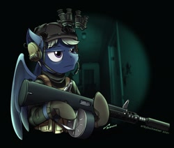 Size: 1920x1631 | Tagged: safe, artist:buckweiser, imported from derpibooru, oc, oc:blizzard, pegasus, aa-12, commission, goggles, gun, male, night vision goggles, shotgun, solo, weapon, ych result, your character here