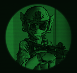 Size: 1920x1824 | Tagged: safe, artist:buckweiser, derpibooru exclusive, imported from derpibooru, oc, oc only, garand thumb, goggles, grin, gun, night vision goggles, rifle, smiling, solo, weapon