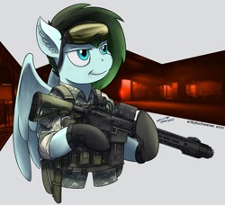 Size: 1920x1754 | Tagged: safe, artist:buckweiser, imported from derpibooru, oc, oc:gryph xander, pegasus, commission, goggles, gun, m4a1, rifle, solo, tarkov, weapon, ych result, your character here