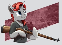 Size: 1920x1378 | Tagged: safe, artist:buckweiser, imported from derpibooru, oc, oc:andriy koltyk, unicorn, commission, gun, male, mosin nagant, rifle, solo, weapon, ych result, your character here