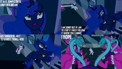 Size: 1280x720 | Tagged: safe, edit, edited screencap, editor:quoterific, imported from derpibooru, screencap, princess luna, rarity, alicorn, pony, unicorn, do princesses dream of magic sheep, season 5, crown, female, flying, jewelry, mare, open mouth, regalia, spread wings, wings