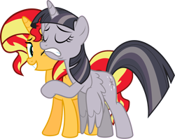 Size: 4003x3164 | Tagged: safe, artist:jhayarr23, artist:wardex101, edit, imported from derpibooru, sunset shimmer, twilight sparkle, alicorn, pony, unicorn, equestria girls, equestria girls series, forgotten friendship, discorded, discorded twilight, don't take this away from me, duo, faic, sad, simple background, sorrow, transparent background, twilight sparkle (alicorn), twilight tragedy, vector