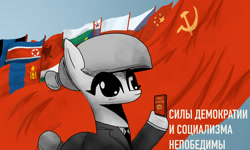 Size: 1280x768 | Tagged: safe, artist:redbluepony, imported from derpibooru, oc, oc only, earth pony, pony, albania, bulgaria, china, communism, cyrillic, czechoslovakia, earth pony oc, eastern bloc, flag, mongolia, north korea, people's republic of china, poland, politics in the comments, romania, russia, russian, soviet union, warsaw pact