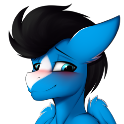 Size: 3000x3000 | Tagged: safe, artist:trast113, imported from derpibooru, oc, oc only, oc:enduro elite, pegasus, pony, blushing, bust, commission, male, portrait, shy, solo, stallion