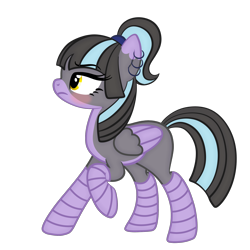 Size: 2000x2000 | Tagged: safe, artist:magicpebbles, imported from derpibooru, oc, oc only, unnamed oc, pegasus, pony, base used, blushing, clothes, coat markings, ear piercing, earring, eyebrows, eyebrows visible through hair, eyelashes, female, folded wings, frown, full body, hair tie, high res, hooves, jewelry, mare, pegasus oc, piercing, ponytail, profile, raised hoof, show accurate, simple background, socks, solo, standing, striped socks, tail, transparent background, two toned mane, two toned tail, wings, yellow eyes