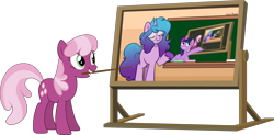 Size: 3718x1825 | Tagged: safe, artist:bluetech, artist:kittyrosie, edit, editor:flynnmlp, imported from derpibooru, screencap, cheerilee, izzy moonbow, twilight sparkle, alicorn, earth pony, pony, unicorn, chalk, chalkboard, droste effect, exploitable meme, female, g4, g5, horn, inception, mare, meme, my little pony: a new generation, recursion, signature, simple background, transparent background, twilight sparkle (alicorn), we need to go deeper